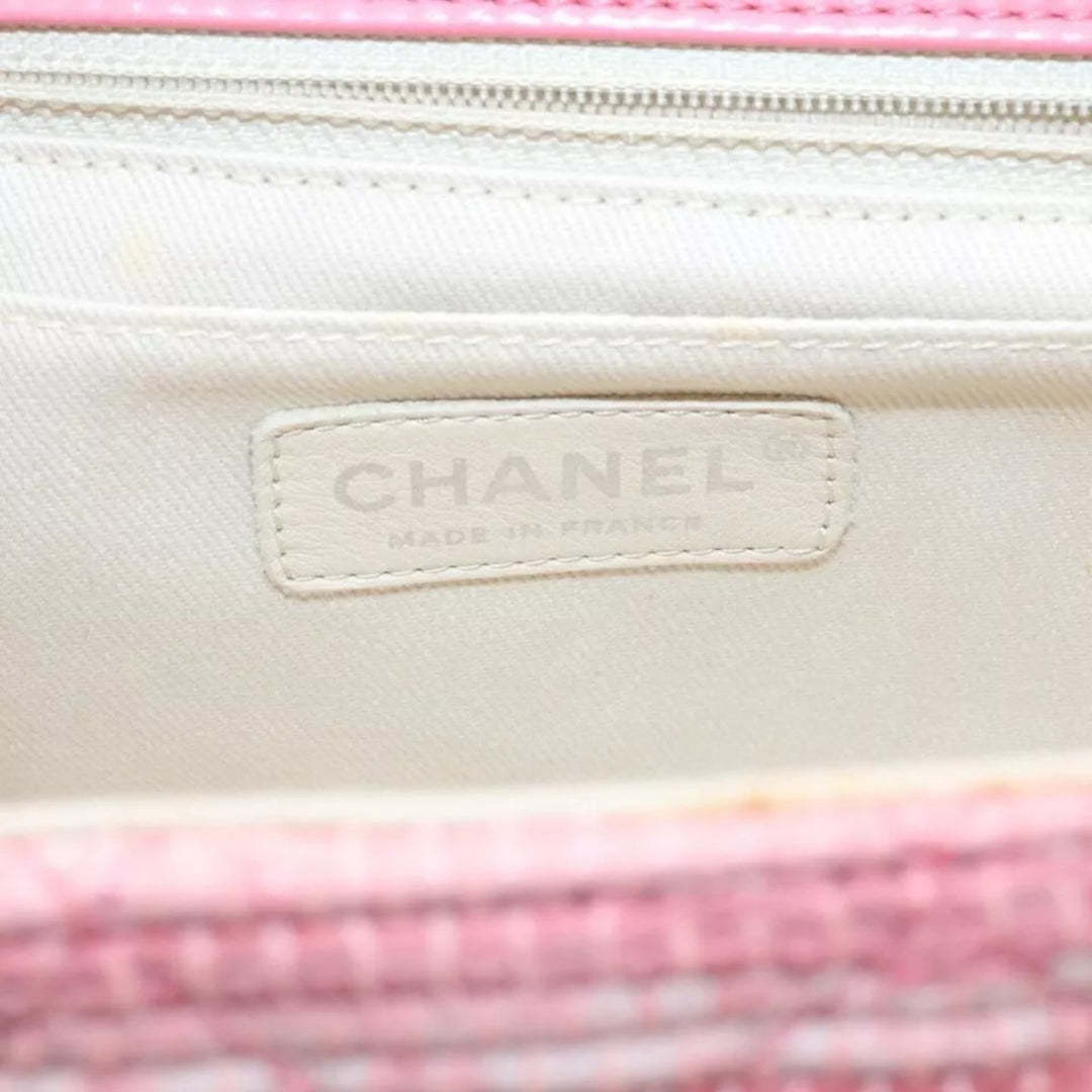 Chanel Chain Flap Shoulder Bag Turn Lock Canvas Pink Women Handbag Preowned