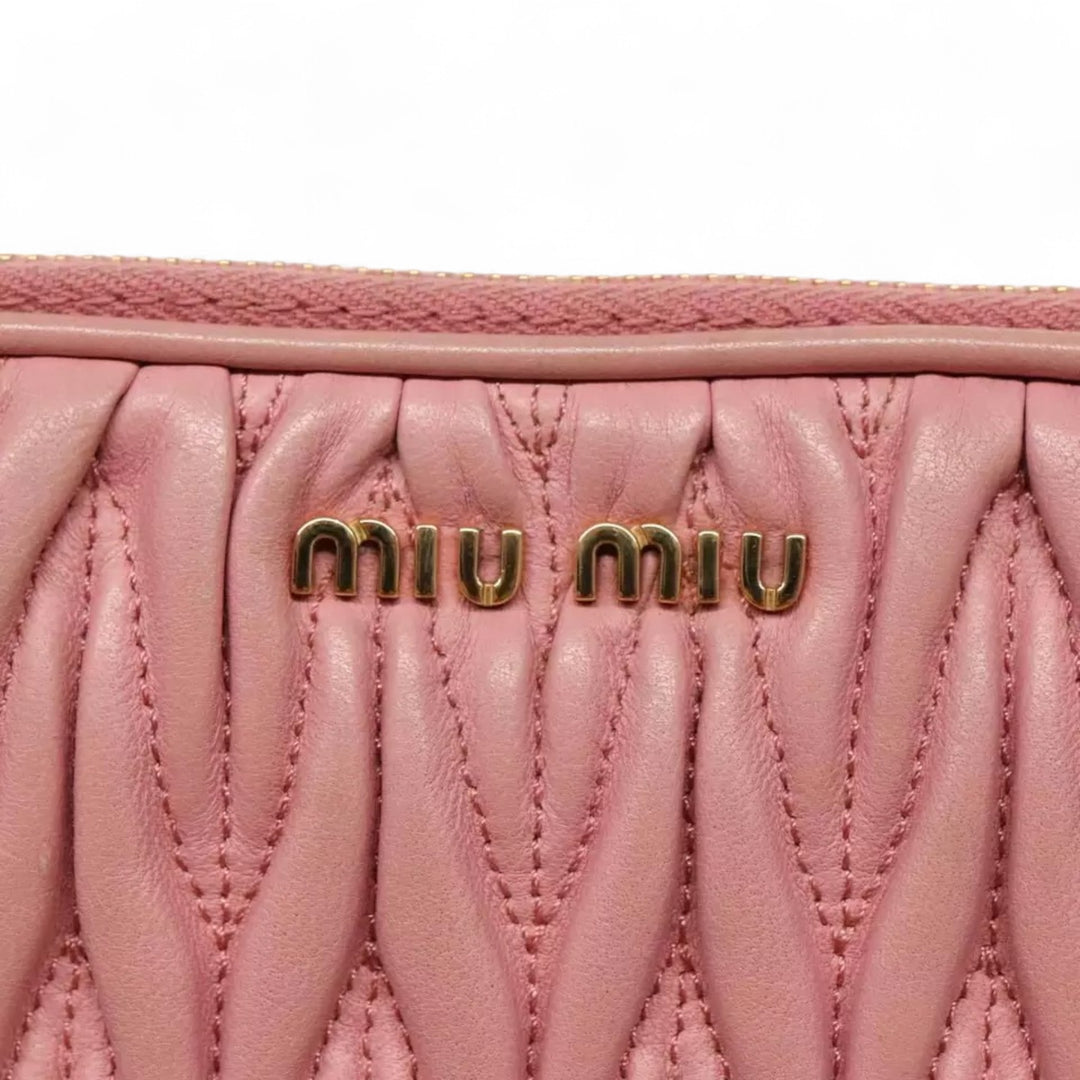 Miu Miu Matelasse Shoulder Bag Leather Pink Gold Women Handbag Crossbody