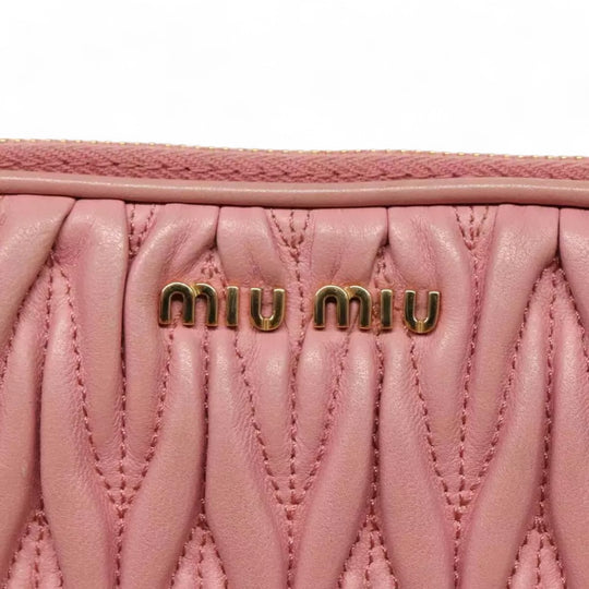 Miu Miu Matelasse Shoulder Bag Leather Pink Gold Women Handbag Crossbody