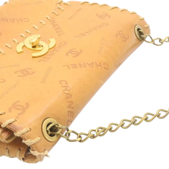 Chanel Raffia Chain Flap Shoulder Bag Beige Leather