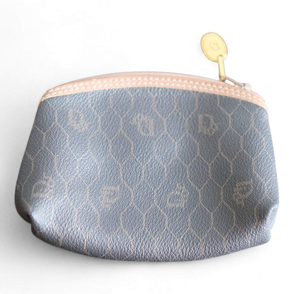 Dior Toiletry Pouch Blue Monogram Leather Unisex Vintage Cosmetic Bag Clutch Handbag