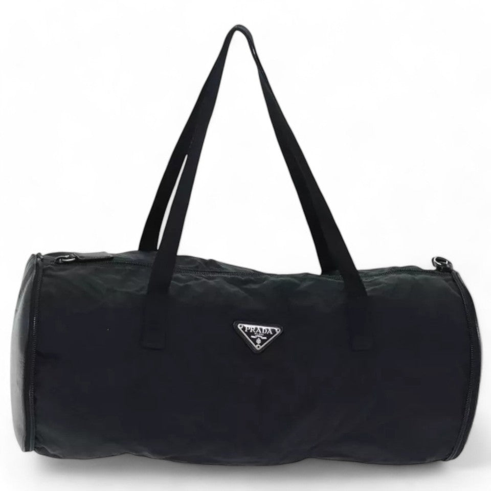 PRADA Leather Mini Boston Bag Saffiano Black Silver