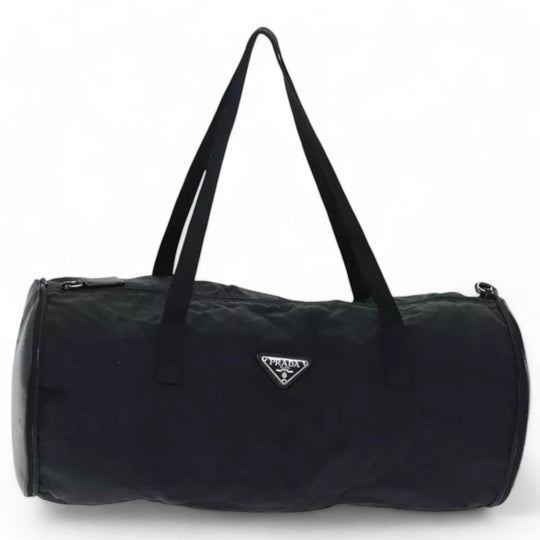 PRADA Leather Mini Boston Bag Saffiano Black Silver