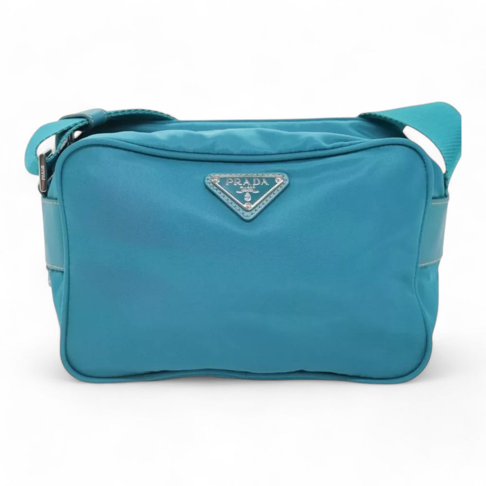 Prada Shoulder Bag Nylon Turquoise Blue Silver Unisex