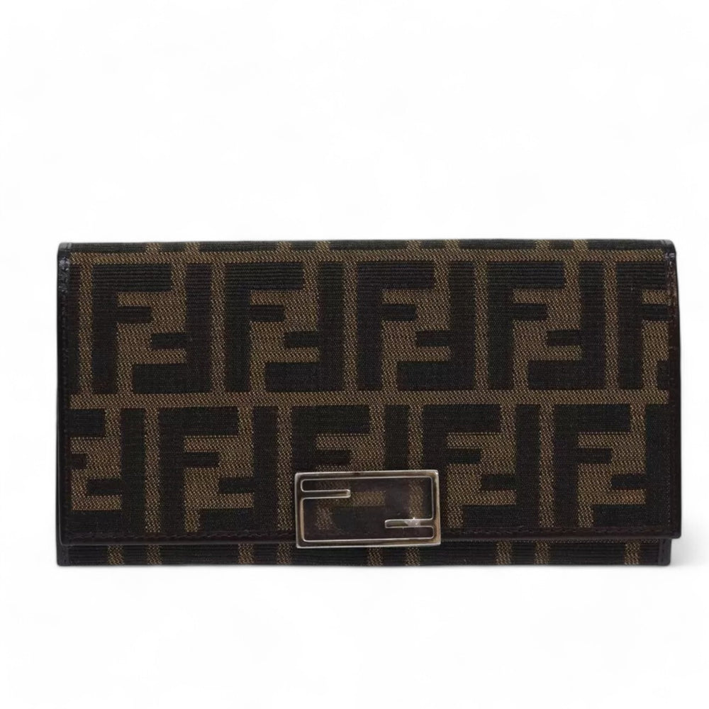 Fendi Zucca Canvas Long Wallet Black Brown Silver Women's Box Included