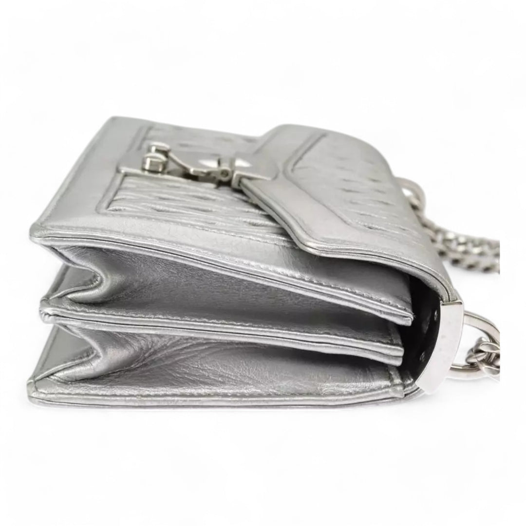 Miu Miu Matelasse Chain Shoulder Bag Leather Silver Women Handbag Purse