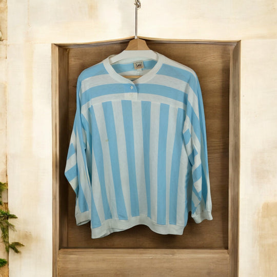 Vintage Lee Blue and White Striped Long Sleeve Shirt L/XL