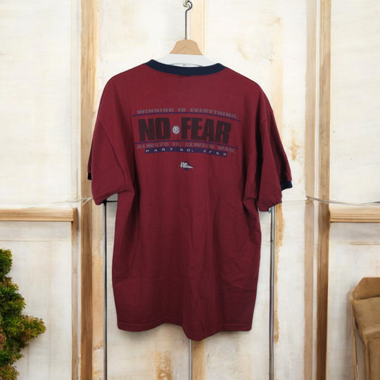 Vintage 90s No Fear Maroon Graphic T-Shirt - XL