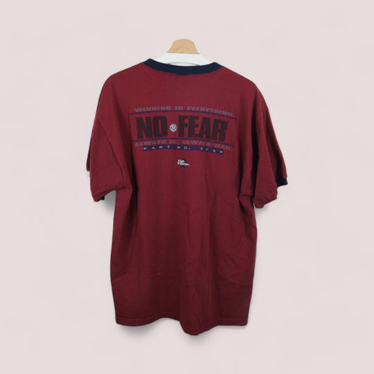 Vintage 90s No Fear Maroon Graphic T-Shirt - XL