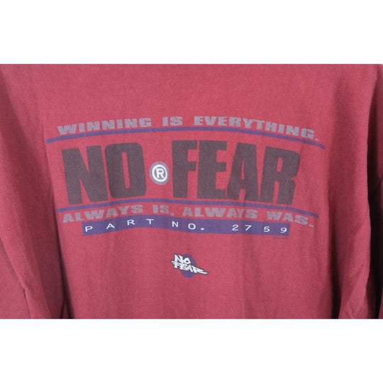 Vintage 90s No Fear Maroon Graphic T-Shirt - XL