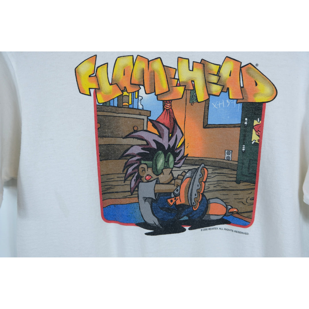 Flamehead USA 2000 Vintage Rollerblading Graphic Tee - Large