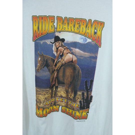 Vintage 2004 Ride Bareback Graphic T-Shirt – “Let the Moon Shine” Cowboy Print XXL