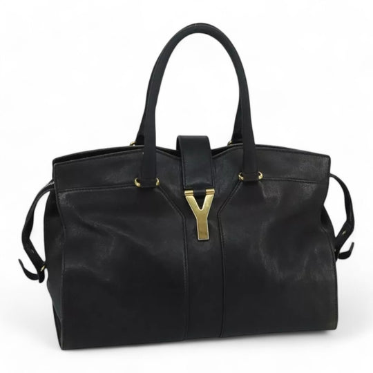 Saint Laurent Cavas Chic Handbag Leather Black Gold