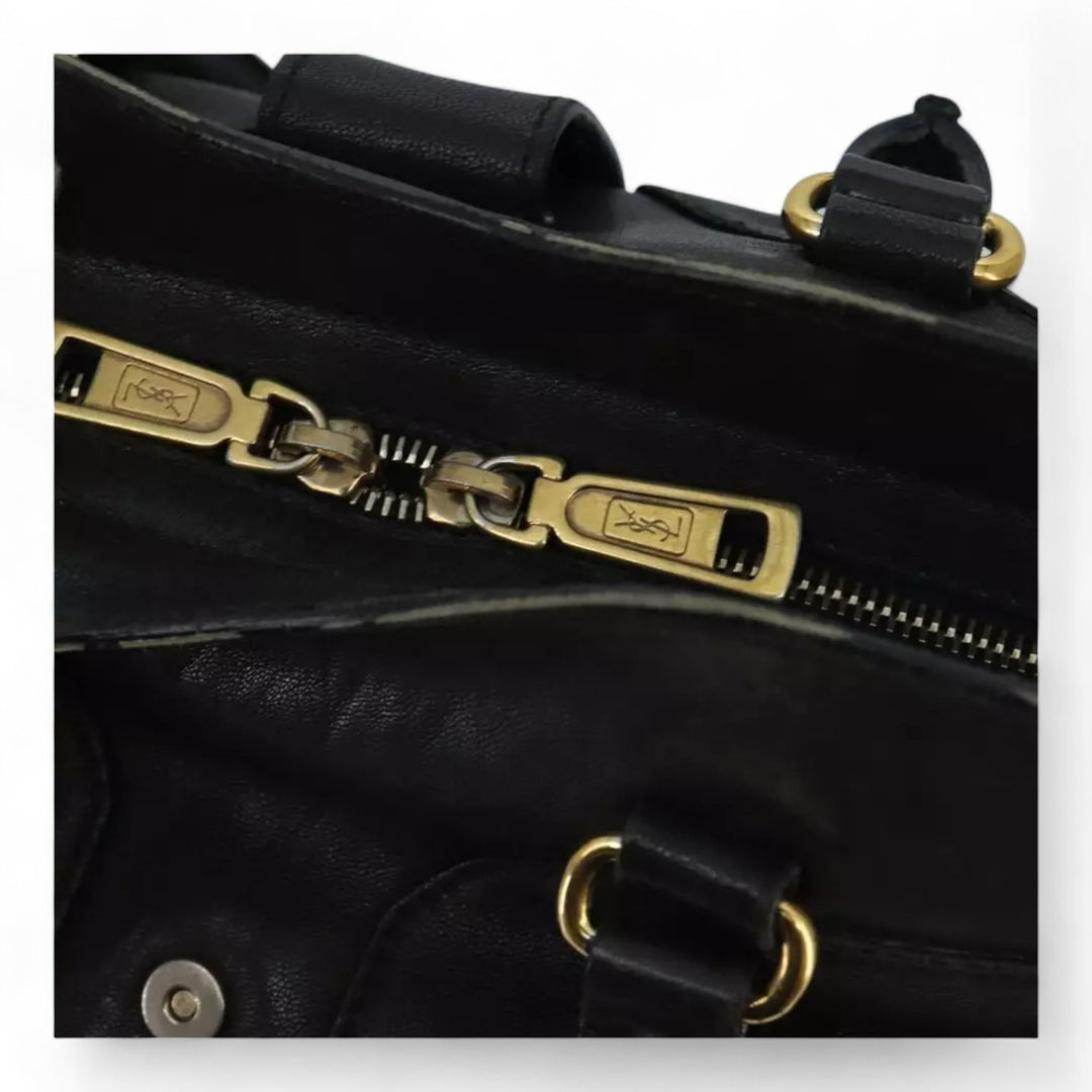 Saint Laurent Cavas Chic Handbag Leather Black Gold