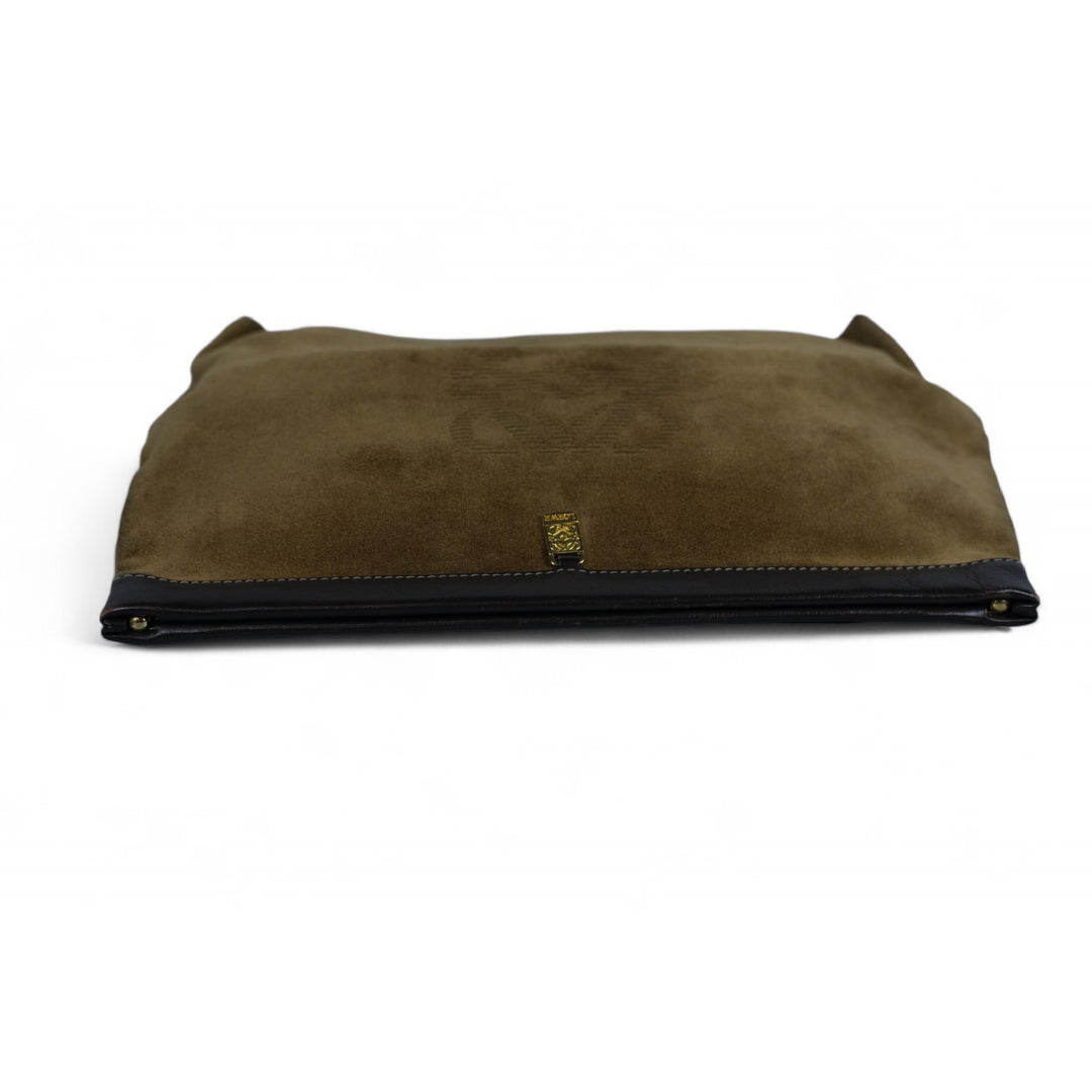 Loewe Suede Clutch Bag Olive Green Unisex Designer Handbag with Dust Bag Vintage Style