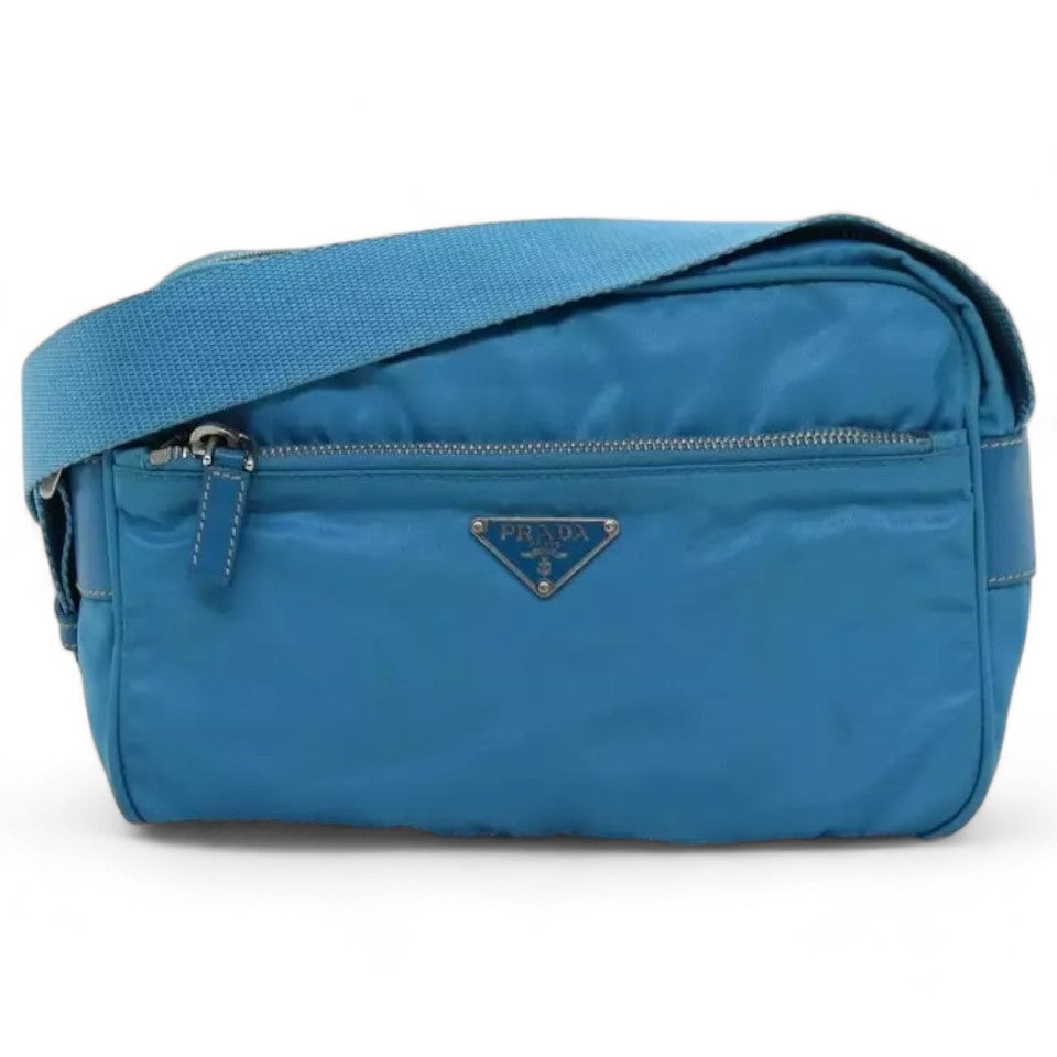 Prada Shoulder Bag Nylon Light Blue Unisex Made in Italy