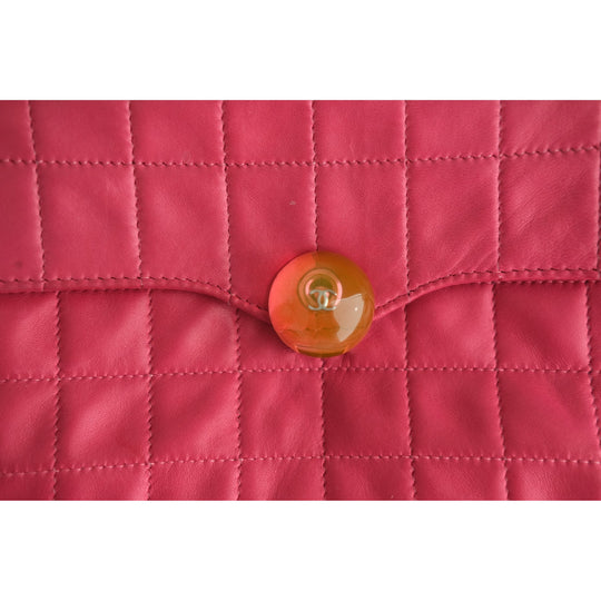 Chanel Quilted Leather Pink Purse with Orange Accent Ladies Handbag with Beaded Chain Strap Vintage Style