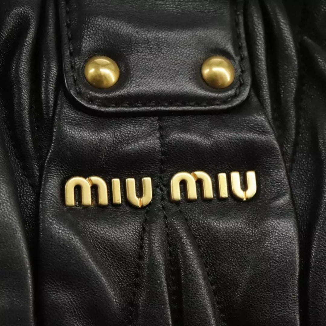 Miu Miu Matelasse Handbag Leather Black Gold 2way