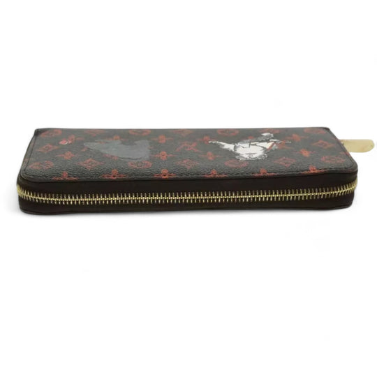 Louis Vuitton Monogram Canvas Zippy Wallet Cat Design Black Long Wallet Unisex