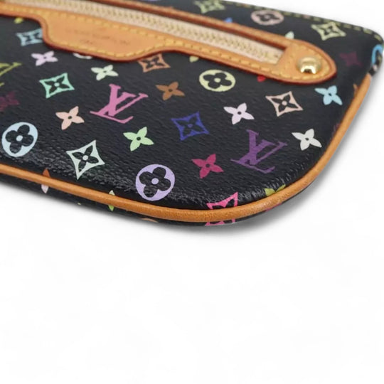 Louis Vuitton Multicolor Pochette MM Coin Purse Black Monogram Canvas Women's Wallet