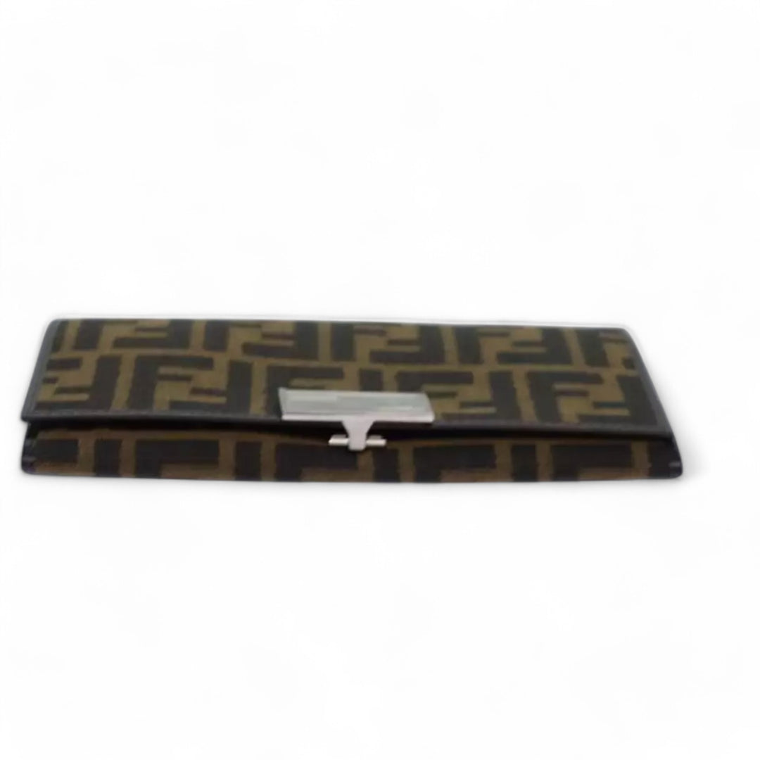 Fendi Zucca Canvas Long Wallet Black Brown Silver Women's Box Included