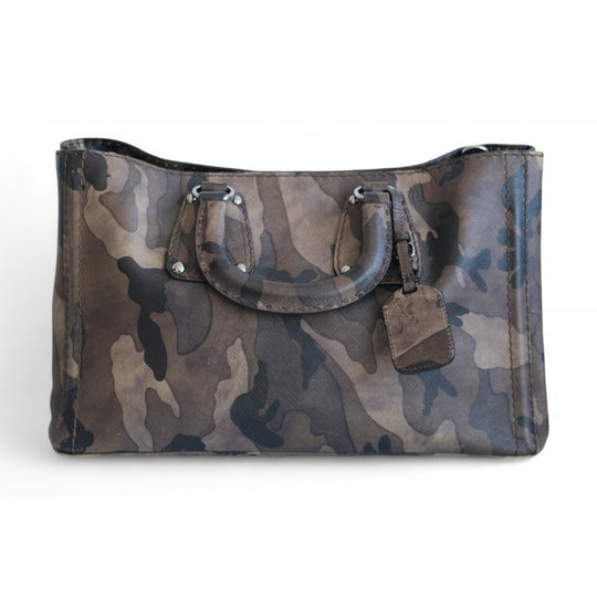 Prada Leather Tote Duffle Camo Bag Brown Camouflage Women's Handbag with Strap and Dust Bag