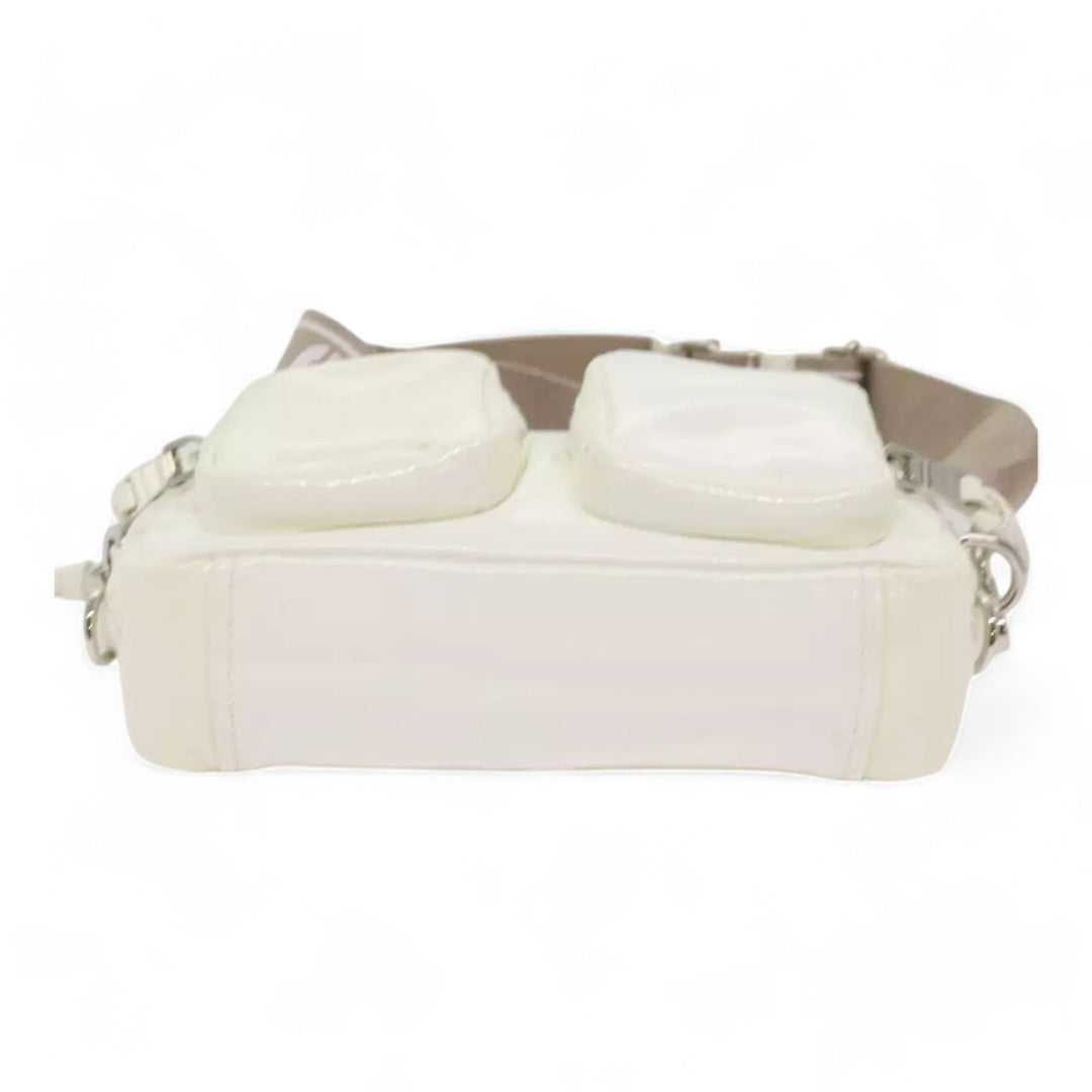 Miu Miu Shoulder Bag Enamel White Women Crossbody Purse with Strap and Pouch