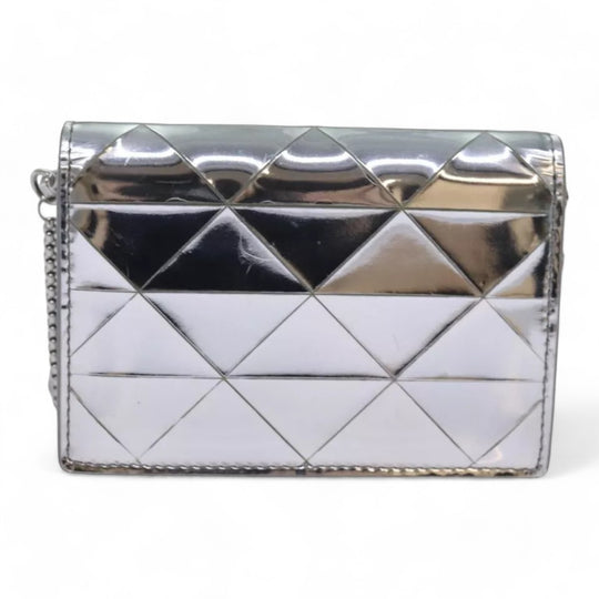 Prada Shoulder Bag Pouch Triangle Panel Silver Women's Leather Chain