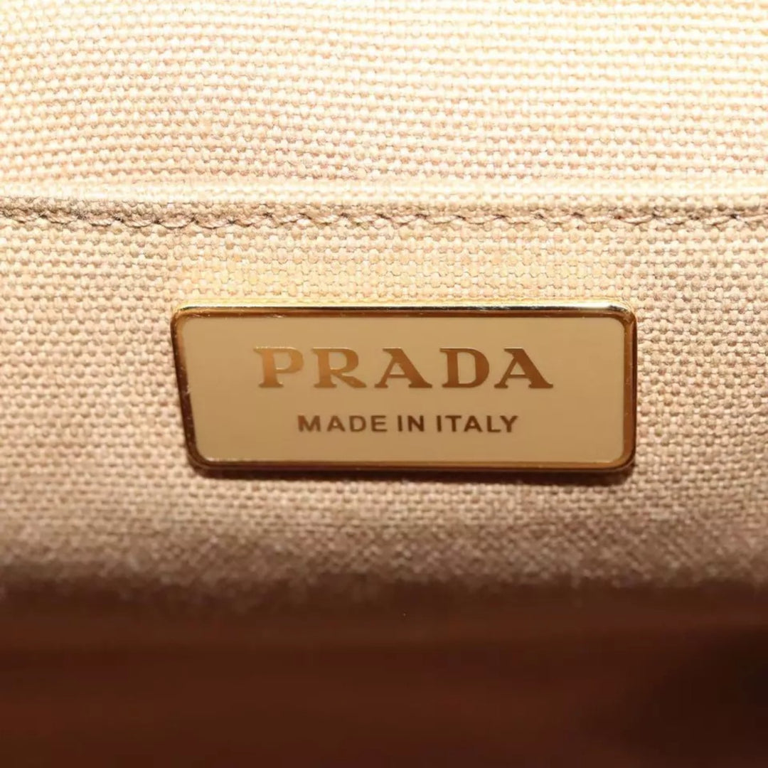 Prada Canapa Handbag Raffia 2way Beige Gold Women Authentic Tricot Caramel