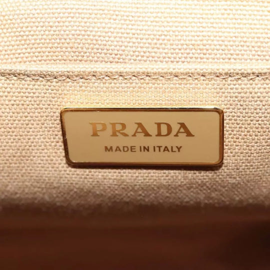 Prada Canapa Handbag Raffia 2way Beige Gold Women Authentic Tricot Caramel