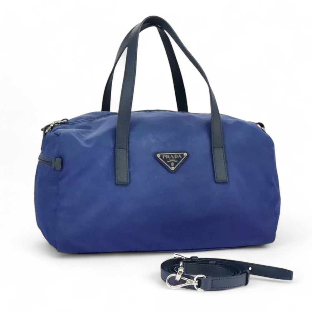 Prada Handbag Nylon 2way Blue Silver Women's Bag with Shoulder Strap