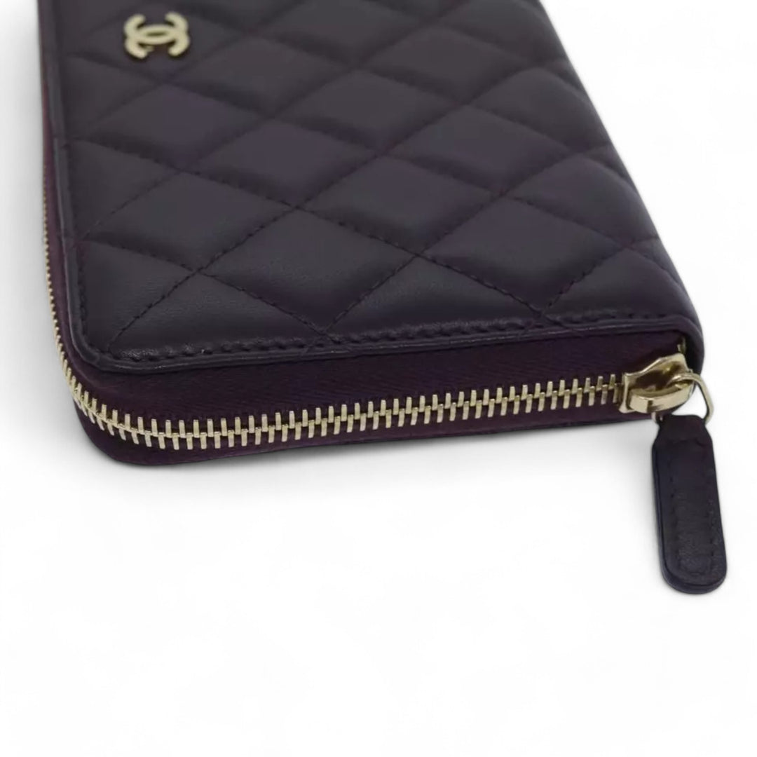 Chanel Matelasse Long Wallet Lamb Skin Purple Gold CC Womens Wallet