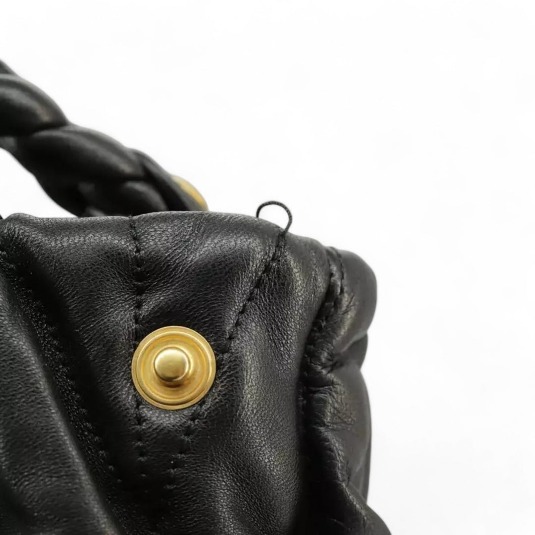 Miu Miu Matelasse Handbag Leather Black Gold 2way