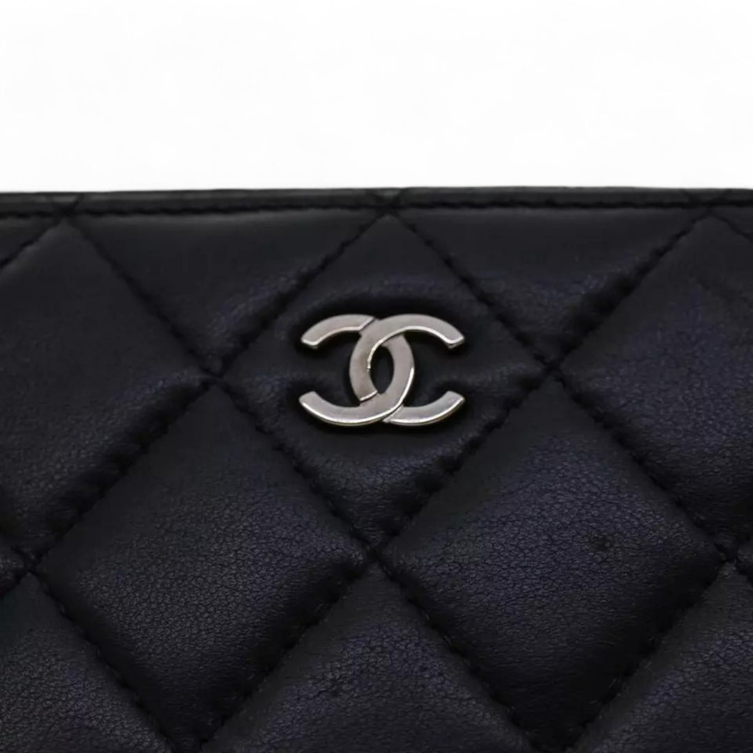 Chanel Black Lamb Skin Long Wallet CC Logo