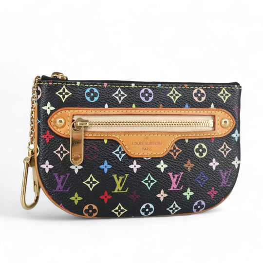 Louis Vuitton Multicolor Pochette MM Coin Purse Black Monogram Canvas Women's Wallet