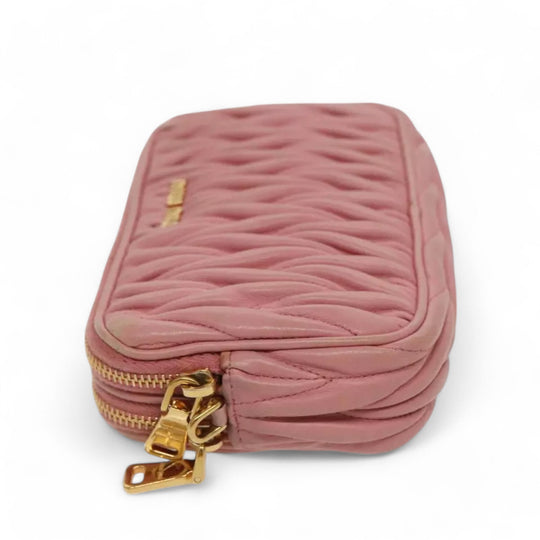 Miu Miu Matelasse Shoulder Bag Leather Pink Gold Women Handbag Crossbody