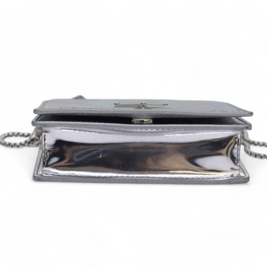 Prada Shoulder Bag Pouch Triangle Panel Silver Women's Leather Chain