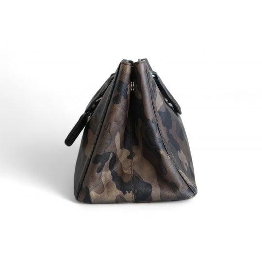 Prada Leather Tote Duffle Camo Bag Brown Camouflage Women's Handbag with Strap and Dust Bag