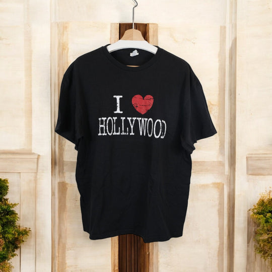 Delta Pro Weight Black I Love Hollywood T-Shirt Graphic Tee XL Casual Unisex Comfortable Soft Cotton Stylish Novelty Classic Vintage Look