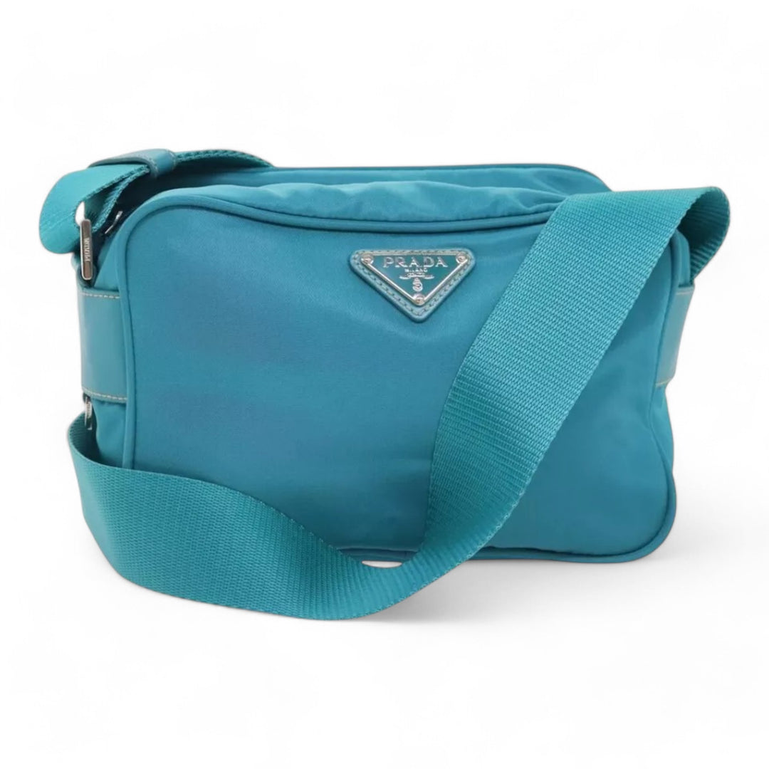 Prada Shoulder Bag Nylon Turquoise Blue Silver Unisex