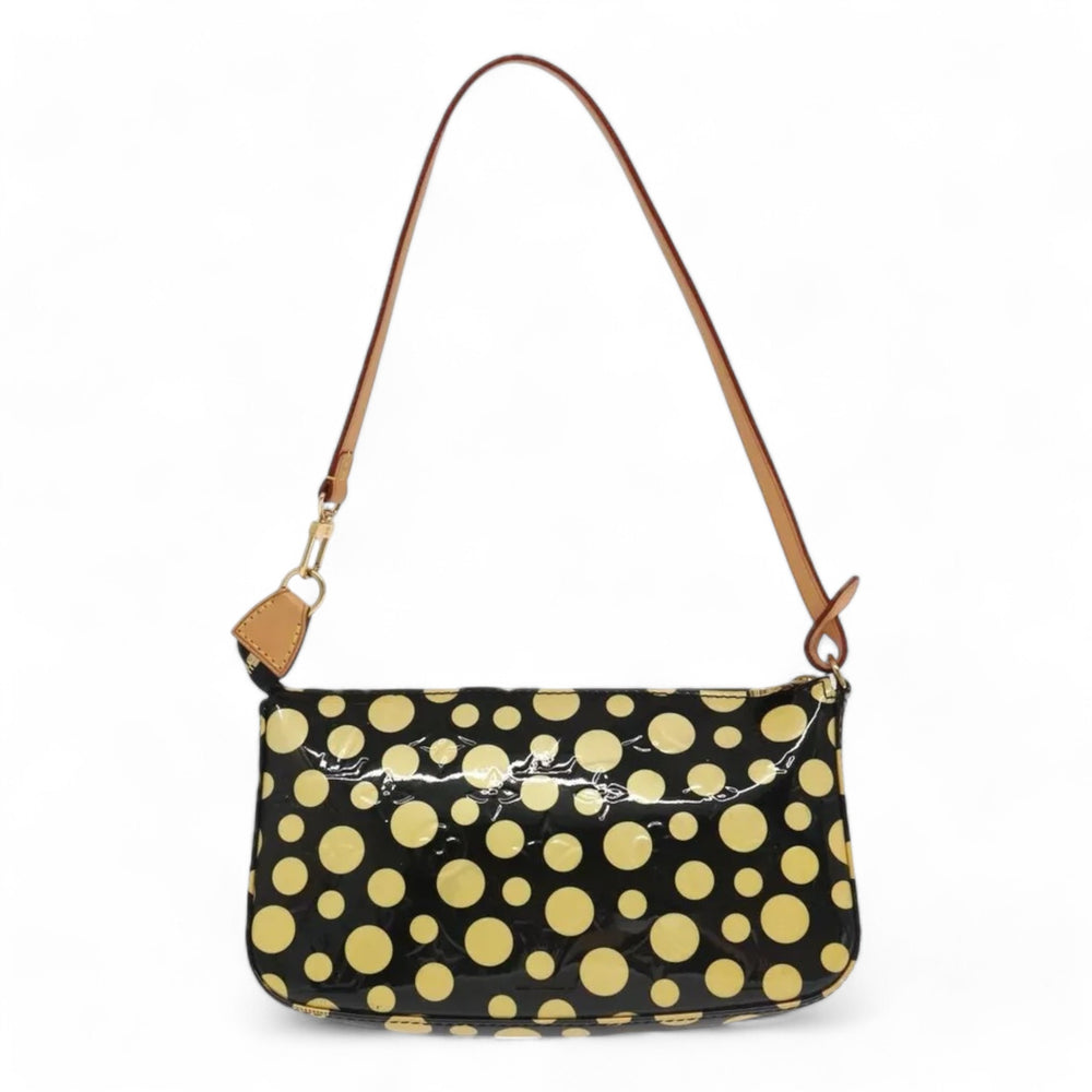 Louis Vuitton Vernis Yayoi Kusama Pochette Accessoires Black Yellow Polka Dot Shoulder Bag Women's Handbag M91427