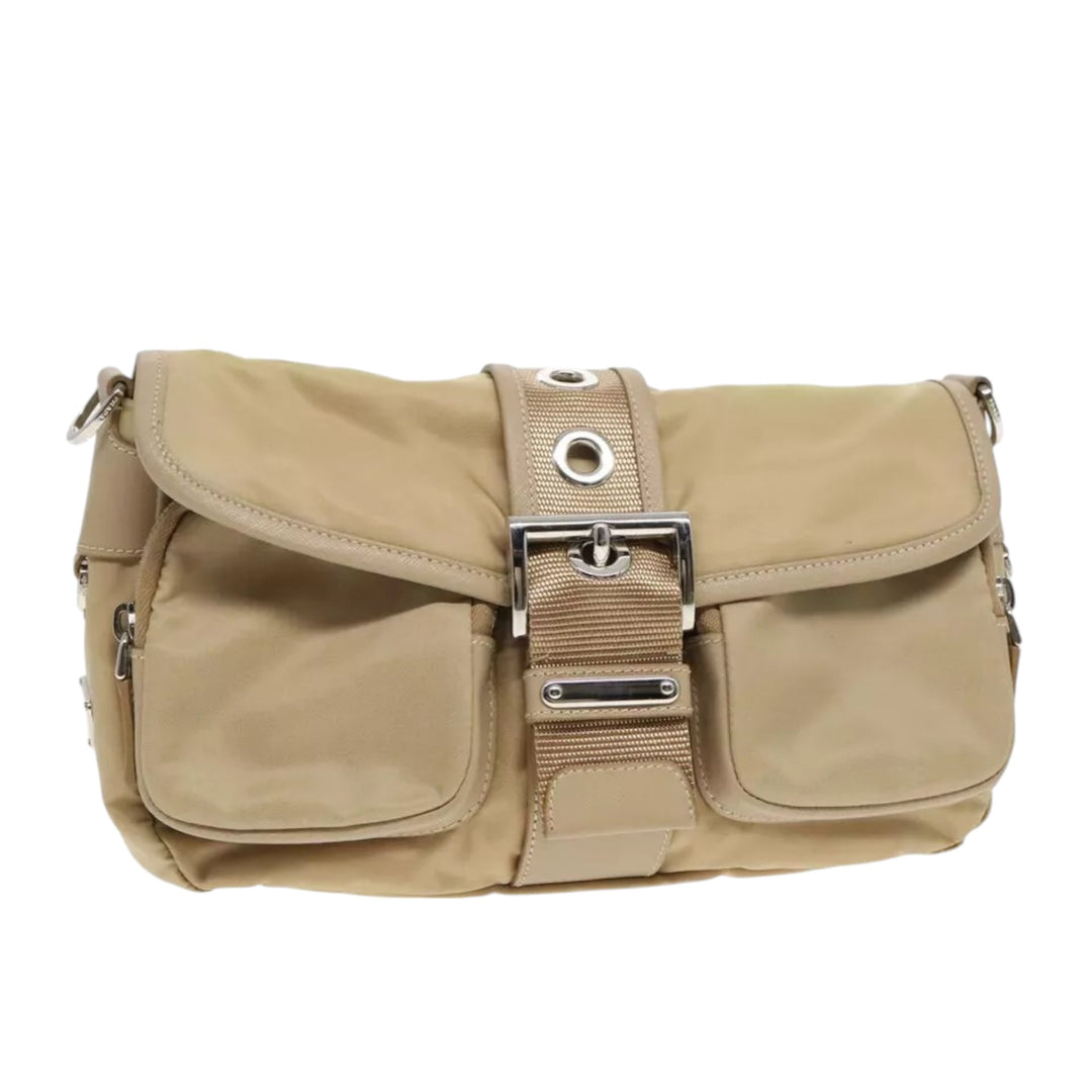 Prada Shoulder Nylon Bag Beige Silver Women