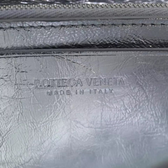 Bottega Veneta Intrecciato Leather Long Wallet Silver Tone Unisex