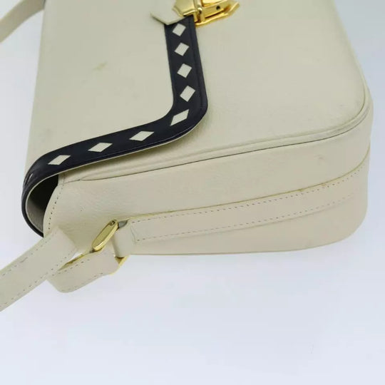 Saint Laurent Shoulder Bag Leather Beige Black Gold Hardware Women's Crossbody Vintage YSL