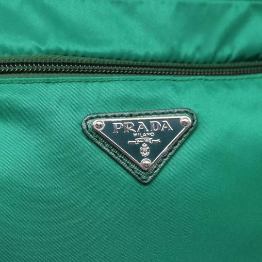 Prada Shoulder Bag Nylon Green Silver Unisex Adjustable Strap Made in Italy