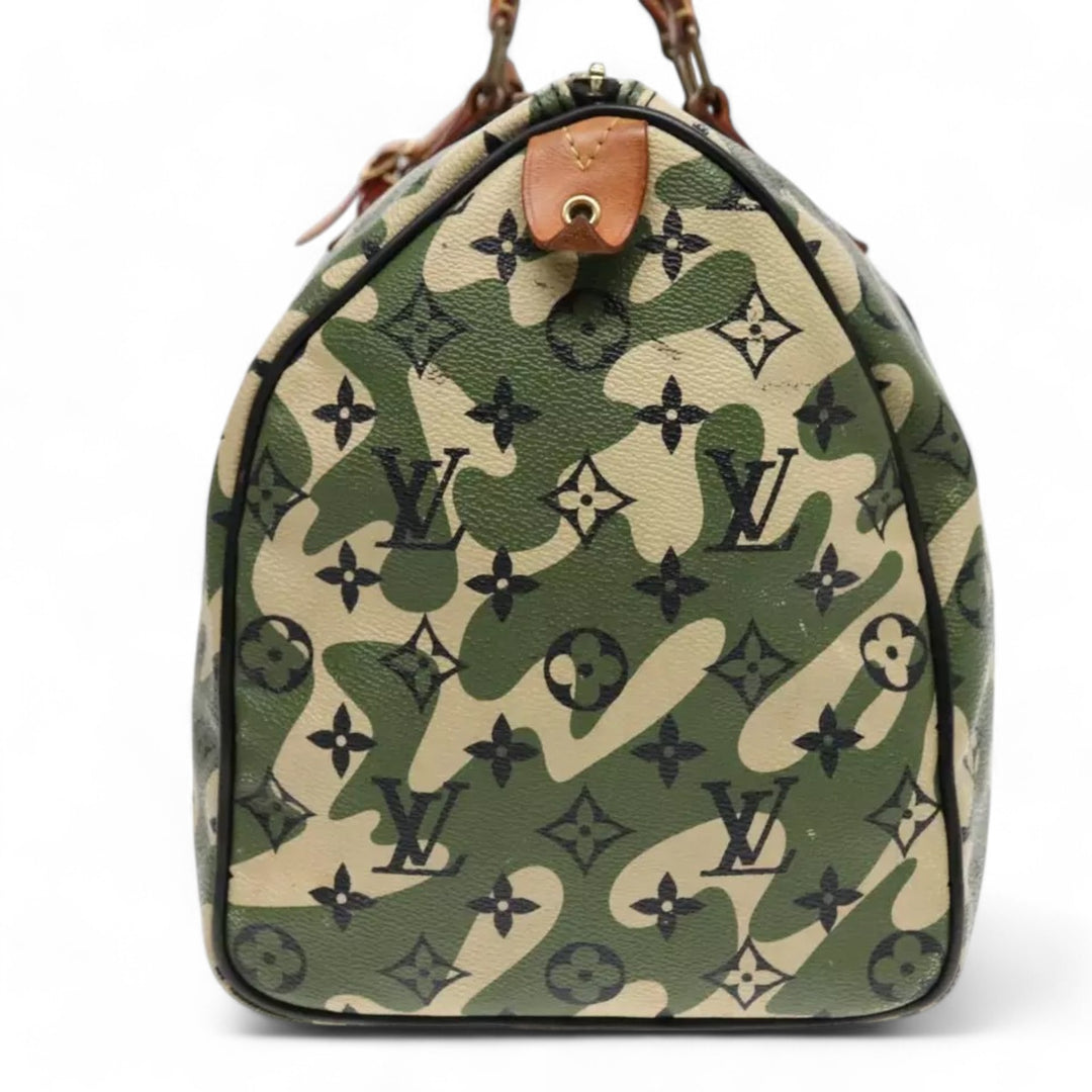 Louis Vuitton Camouflage Takashi Murakami Speedy 35 Handbag Women's Monogram Canvas