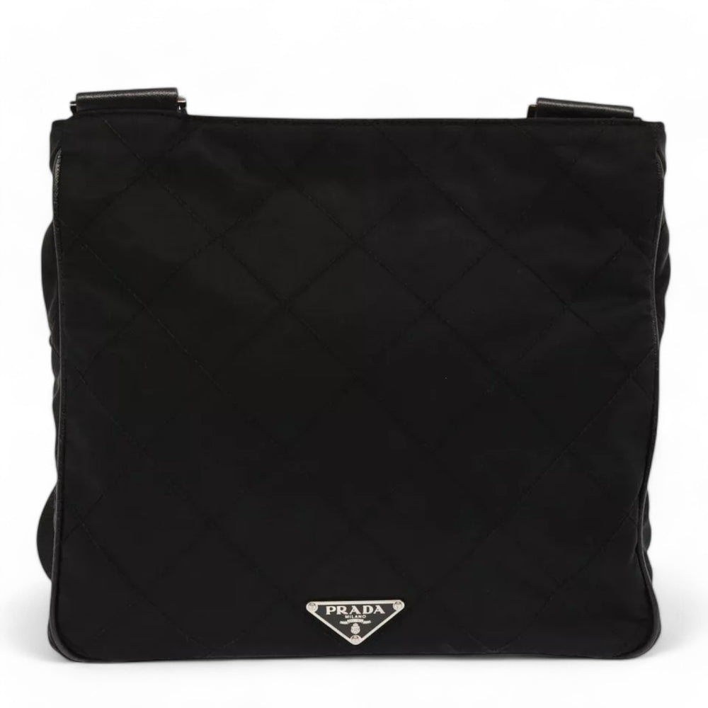 Prada Quilted Black Nylon Shoulder Bag Preowned Made in Italy