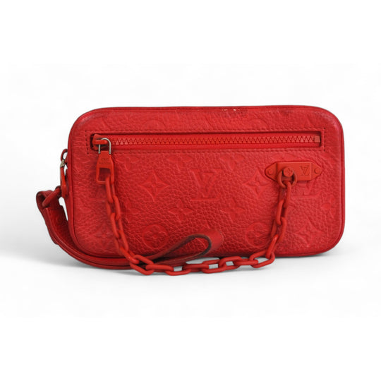 Louis Vuitton Solar Ray Pochette Volga Red Monogram Leather Clutch Bag Unisex Handbag Chain Strap