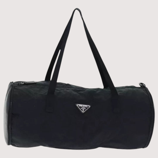 PRADA Leather Mini Boston Bag Saffiano Black Silver