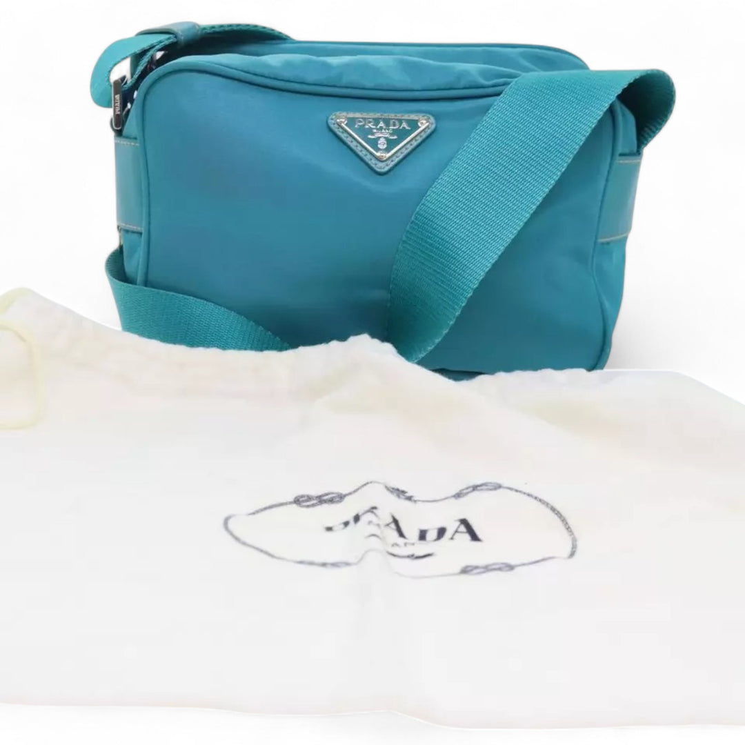 Prada Shoulder Bag Nylon Turquoise Blue Silver Unisex